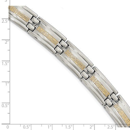Men's Polished Stainless Steel with 14k Yellow Gold Link Bracelet, 8.75"