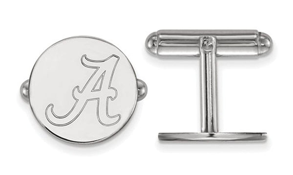 Rhodium-Plated Sterling Silver University Of Alabama Round Cuff Links, 16MM