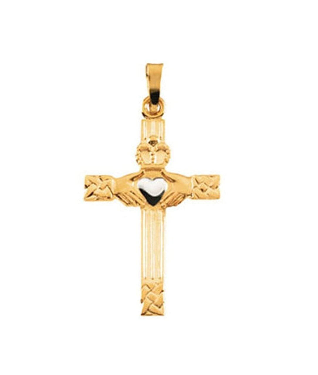 Two-Tone Claddagh Cross 14k Yellow and White Pendant (25.00X17.00 MM)