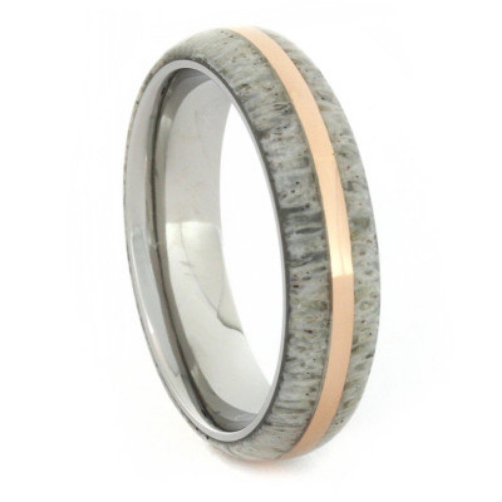 Deer Antler with 14k Rose Gold Pinstripe 5mm Comfort-Fit Titanium Wedding Band