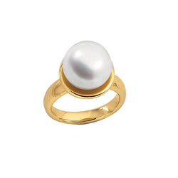 White South Sea Cultured Pearl Ring, 18k Yellow Gold (12mm) Size 7.25