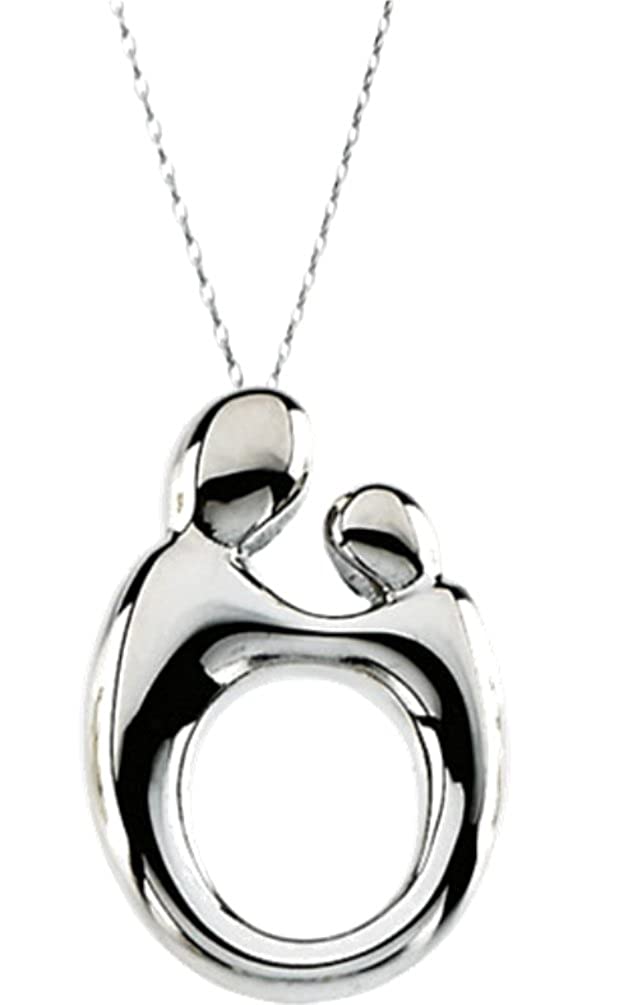 Mother and Child Rhodium Plated Sterling Silver Adjustable Necklace, 22"