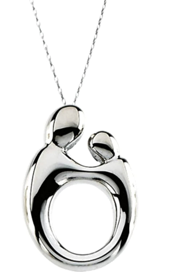 Small Mother and Child Rhodium Plated Sterling Silver Adjustable Necklace, 22"