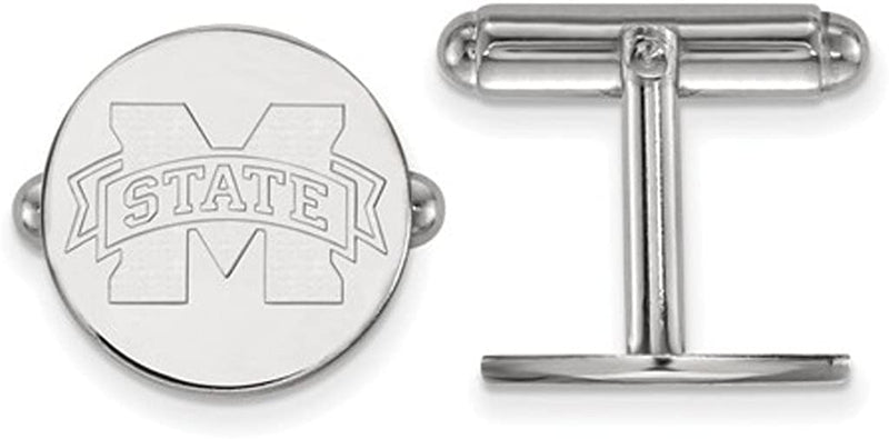 Rhodium-Plated Sterling Silver Mississippi State University Cuff Links, 15MM