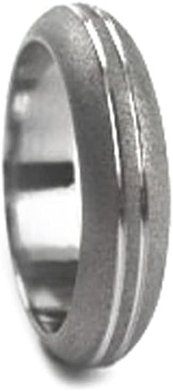 Two Pinstripes with Sandblasted Titanium Wedding Band 4mm Comfort Fit , Size 11.75