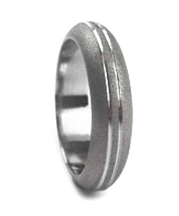 Two Pinstripes with Sandblasted Titanium Wedding Band 4mm Comfort Fit