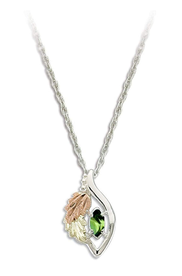Ave 369 Created Peridot Marquise August Birthstone Pendant Necklace, Sterling Silver, 12k Green and Rose Gold Black Hills Gold Motif, 18"