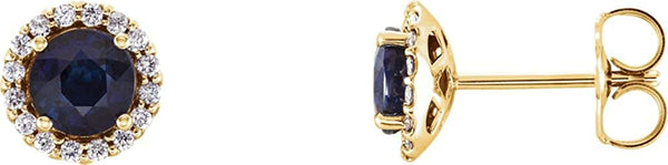 Blue Sapphire and Diamond Earrings, 14k Yellow Gold (0.16 Ctw, G-H Color, I1 Clarity)
