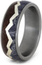 Redwood Mountain Design with Blue, Bronze, Silver Mokume, Sterling Silver 7mm Comfort-Fit Matte Titanium Band, Size 10.75