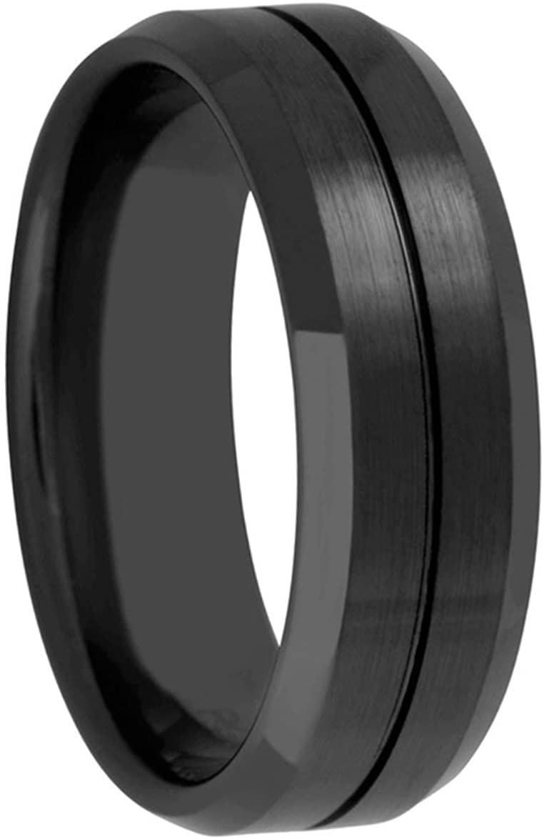 Men's Black Ceramic 8mm Comfort-Fit Groove Band