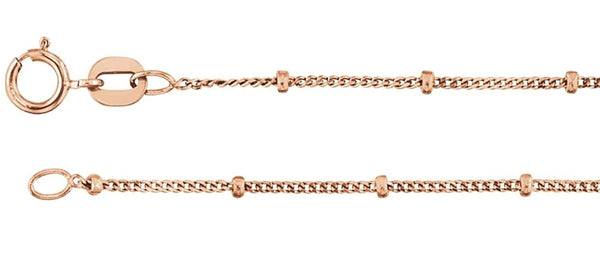 1mm 14k Rose Gold Solid Beaded Curb Chain, 16"