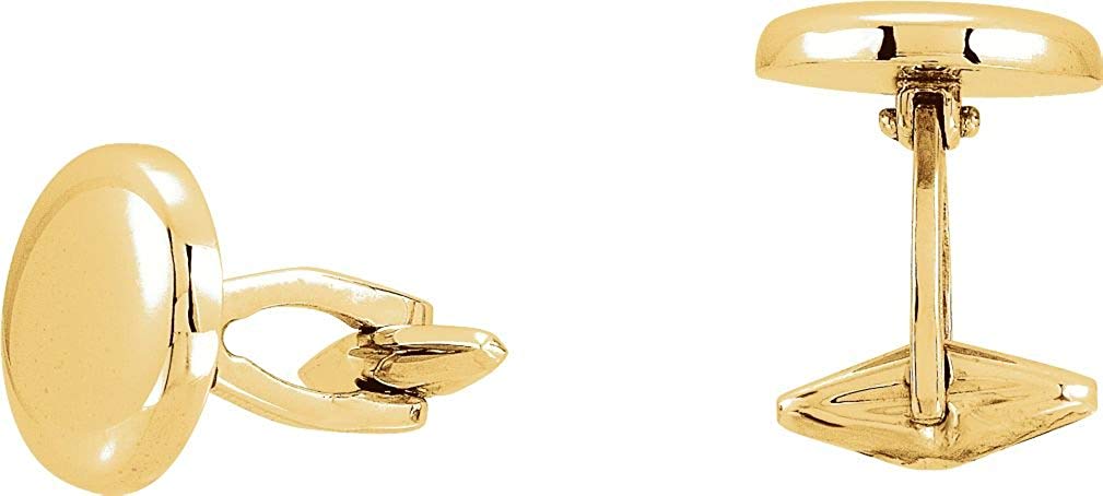 14k Yellow Gold Polished Round Cuff Links, Bullet Back Clasp, 15.9MM