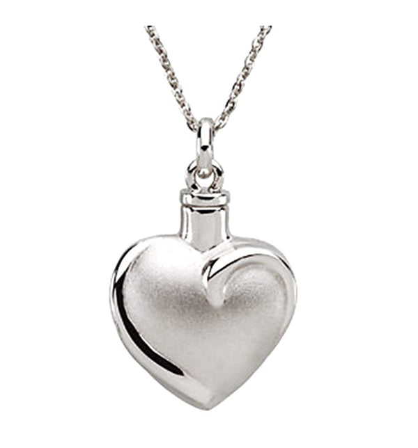 Sculpted Heart Ash Holder Pendant Necklace, Rhodium Plate Sterling Silver, 18"