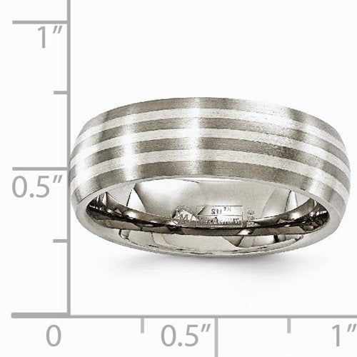 Silver Inlay Collection Gray Titanium, Argentium Silver 7mm Domed Band