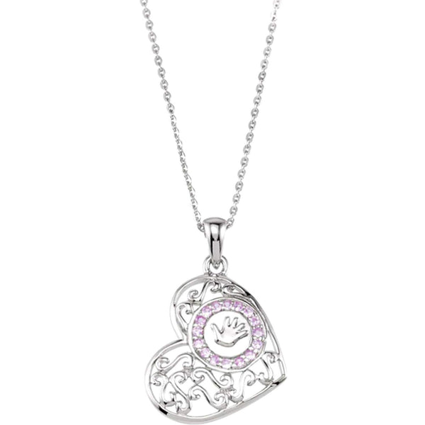 Ave 369 'Handprints on My Heart' Memorial Pendant Necklace, Rhodium Plate Sterling Silver, 18"