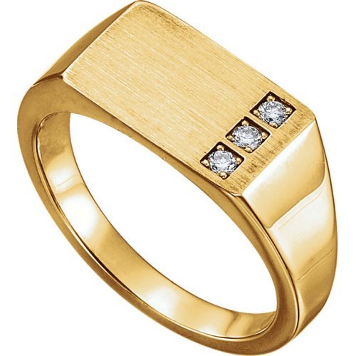 Men's Diamond 3-Stone Past, Present, Future Signet Ring, 14k Yellow Gold (.10 Ctw, G-H Color I1 Clarity)
