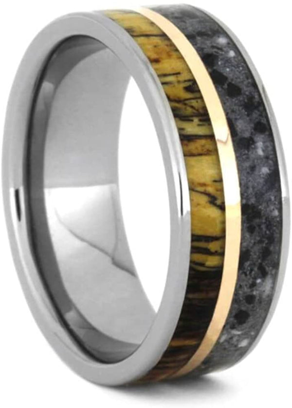 Concrete, Spalted Tamarind Wood, Copper 8mm Titanium Comfort-Fit Wedding Ring, Size 9.25