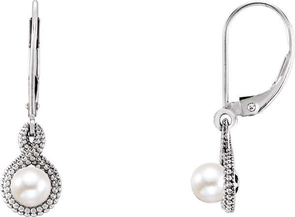 White Freshwater Cultured Pearl Beaded Earrings, Rhodium-Plated 14k White Gold
