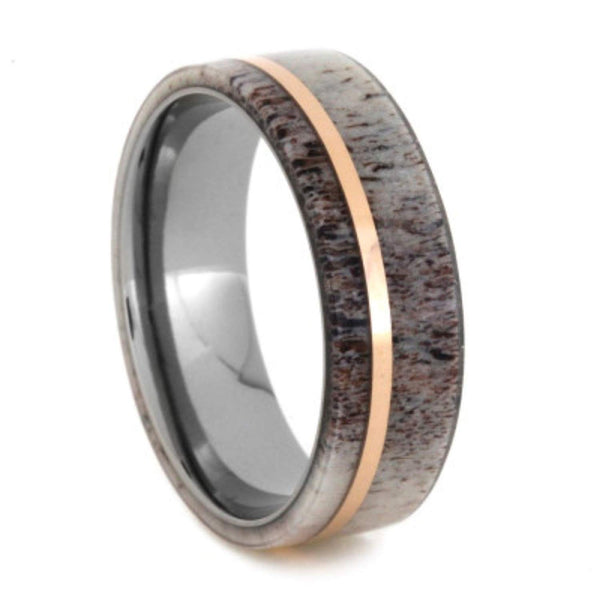 Deer Antler, 14k Rose Gold Pinstripe 5mm Comfort-Fit Titanium Wedding Band