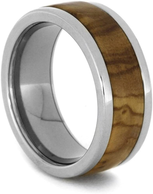 The Men's Jewelry Store (Unisex Jewelry) Bethlehem Olive Wood Inlay 8mm Comfort Fit Titanium Wedding Band