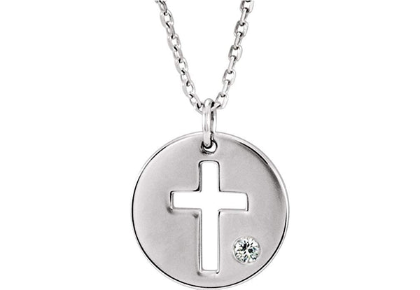 Diamond Pierced Cross Disc Pendant Necklace in Sterling Silver (.03 Ctw, Color G-H, Clarity I1)