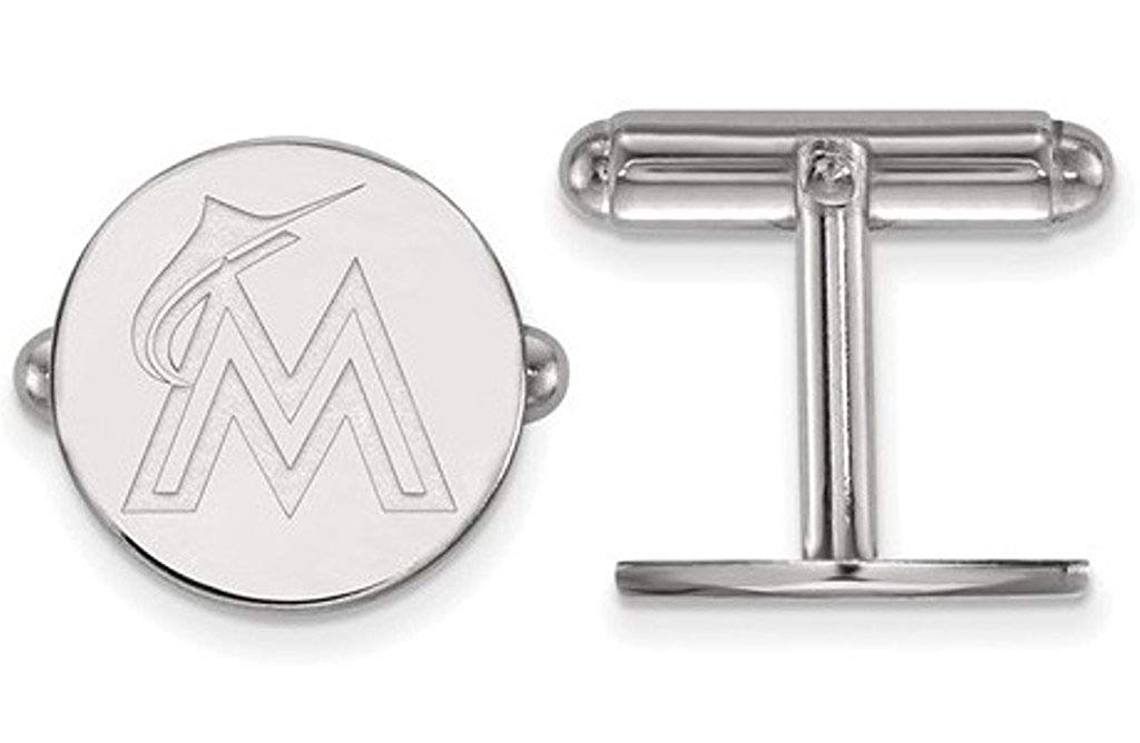 Rhodium plating Rhodium-Plated Sterling Silver MLB Miami Marlins Round Cuff Links,15MM