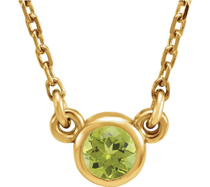 Peridot Solitaire 14k Yellow Gold Pendant Necklace, 16"