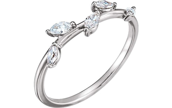 Petite Diamond Leaf Ring, Rhodium-Plated 14k White Gold (1/3 Ctw, Color GHI, Clarity I1), Size 8.5