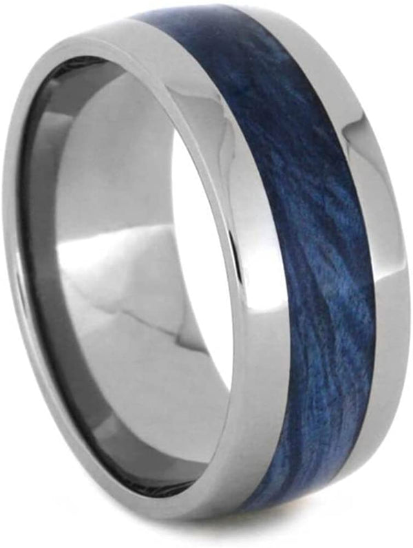 Blue Box Elder Burl Wood 10mm Titanium Comfort-Fit Wedding Band, Size 8