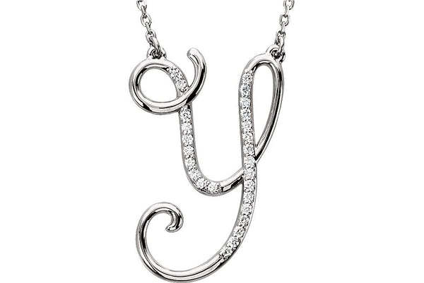 14k White Gold Diamond Y Alphabet Initial Script Letter Necklace (GH Color, I1 Clarity, 1/8 Cttw)