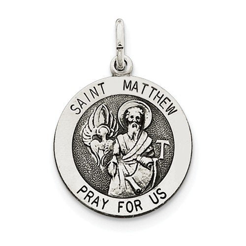 Sterling Silver Antiqued Saint Matthew Medal (25X20MM)