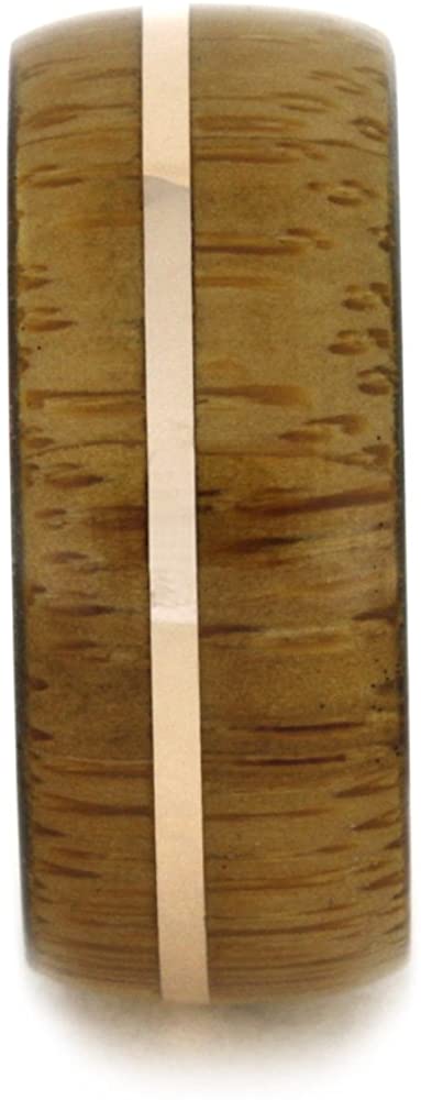 Bamboo 14k Rose Gold Pinstripe 9mm Comfort-Fit Titanium Wedding Band, Size 13