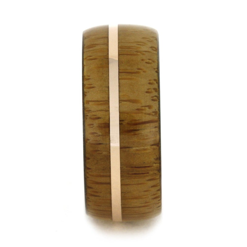 Bamboo 14k Rose Gold Pinstripe 9mm Comfort-Fit Titanium Wedding Band
