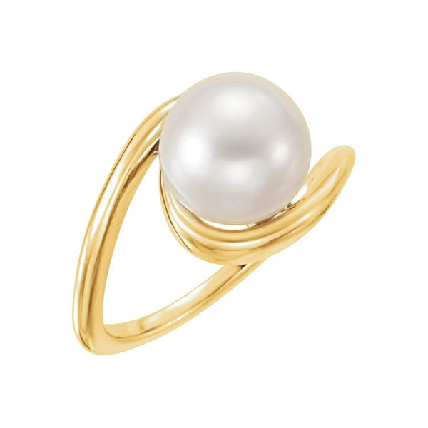 White Freshwater Cultured Pearl Bypass Ring, 14k Yellow Gold (9.5-10.00mm) Size 7