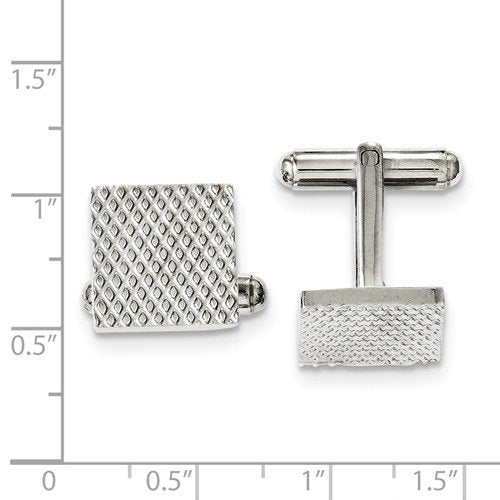 Stainless Steel Spotted Textured Square Cuff Links, 14MM