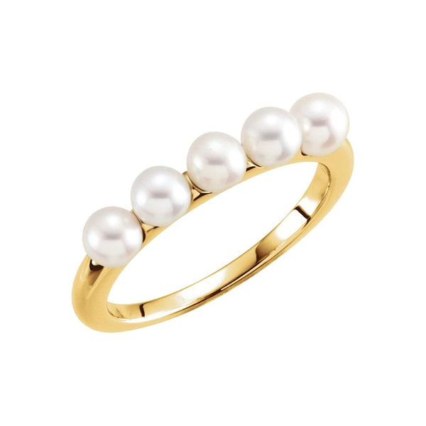 White Freshwater Cultured Pearl Five-Stone Ring, 14k Yellow Gold (4-4.5mm) Size 7