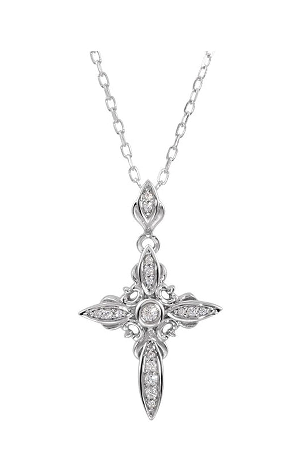 CZ Filigree Cross Sterling Silver Pendant Necklace, 18" (23.80X14.70 MM)