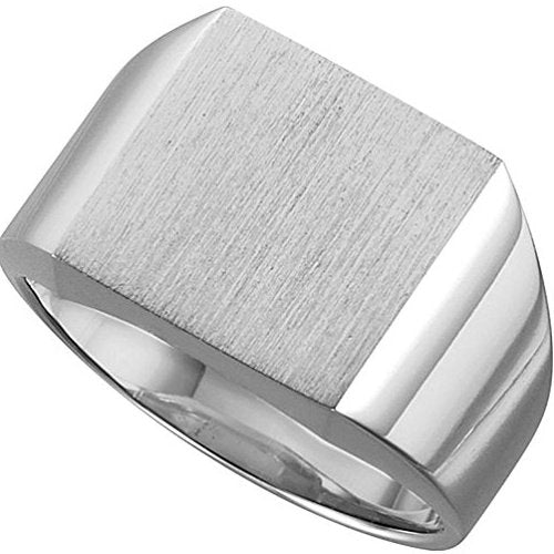 Men's 14k Palladium White Gold 12mm Brushed Square Signet Ring