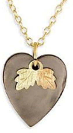 Dome Mother of Pearl Heart Pendant Necklace, 10k Yellow Gold, 12k Green and Rose Gold Black Hills Gold Motif, 18"
