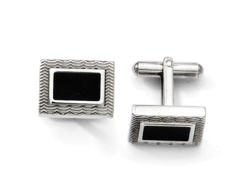 Stainless Steel Polished Black Enamel Rectangle Cuff Links, 14X18MM