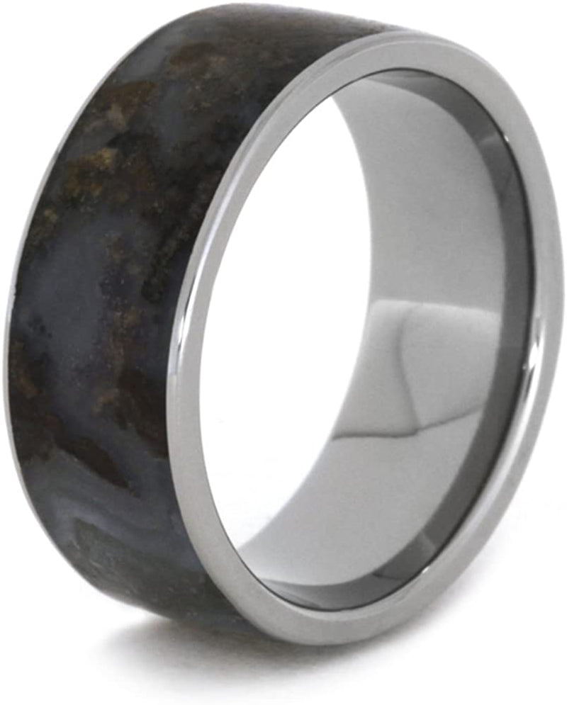Blue and Brown Tone Petrified Wood 8mm Comfort-Fit Titanium Band , Size 4.5