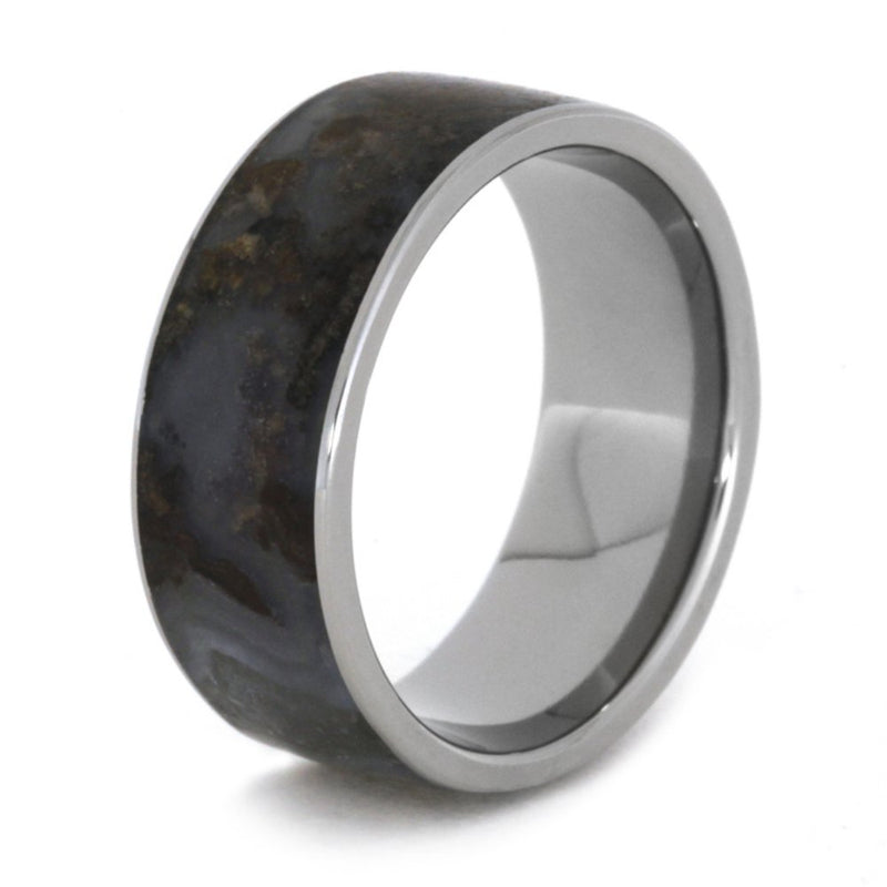 Blue and Brown Tone Petrified Wood 8mm Comfort-Fit Titanium Band