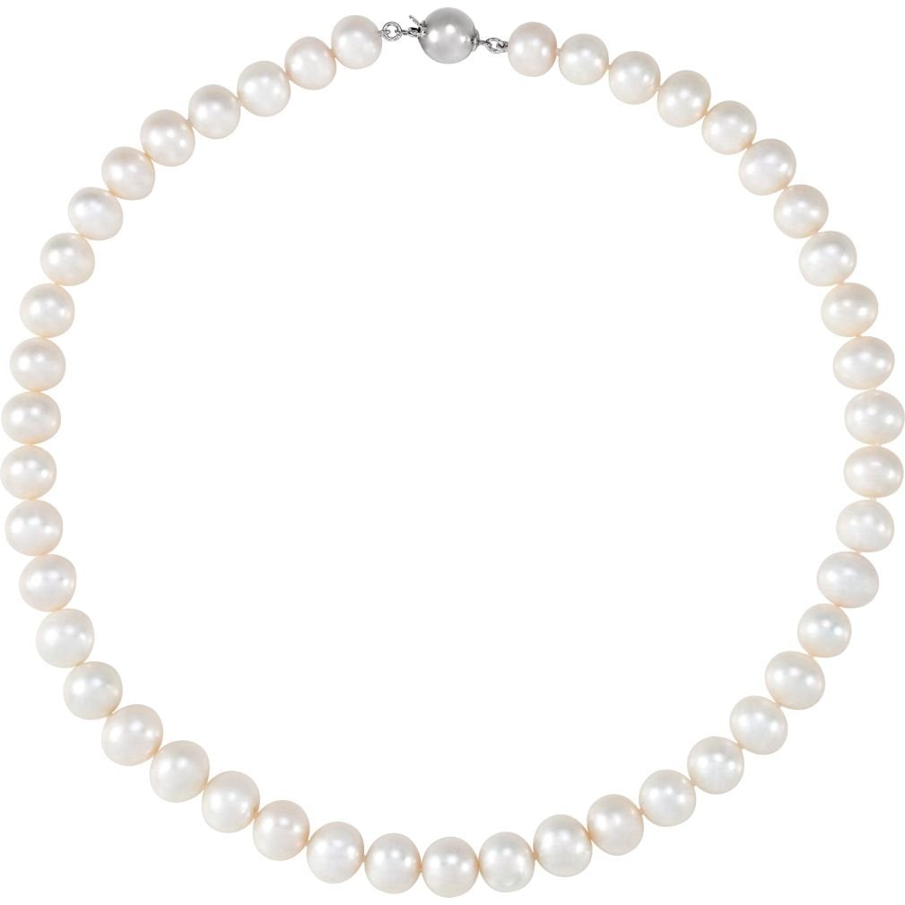 White Freshwater Cultured Pearl Sterling Silver Necklace, 18" (10.00-11.00MM)