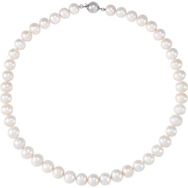 White Freshwater Cultured Pearl Sterling Silver Necklace, 18" (10.00-11.00MM)