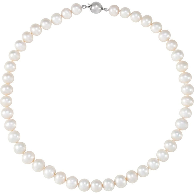White Freshwater Cultured Pearl Sterling Silver Necklace, 18" (10.00-11.00MM)