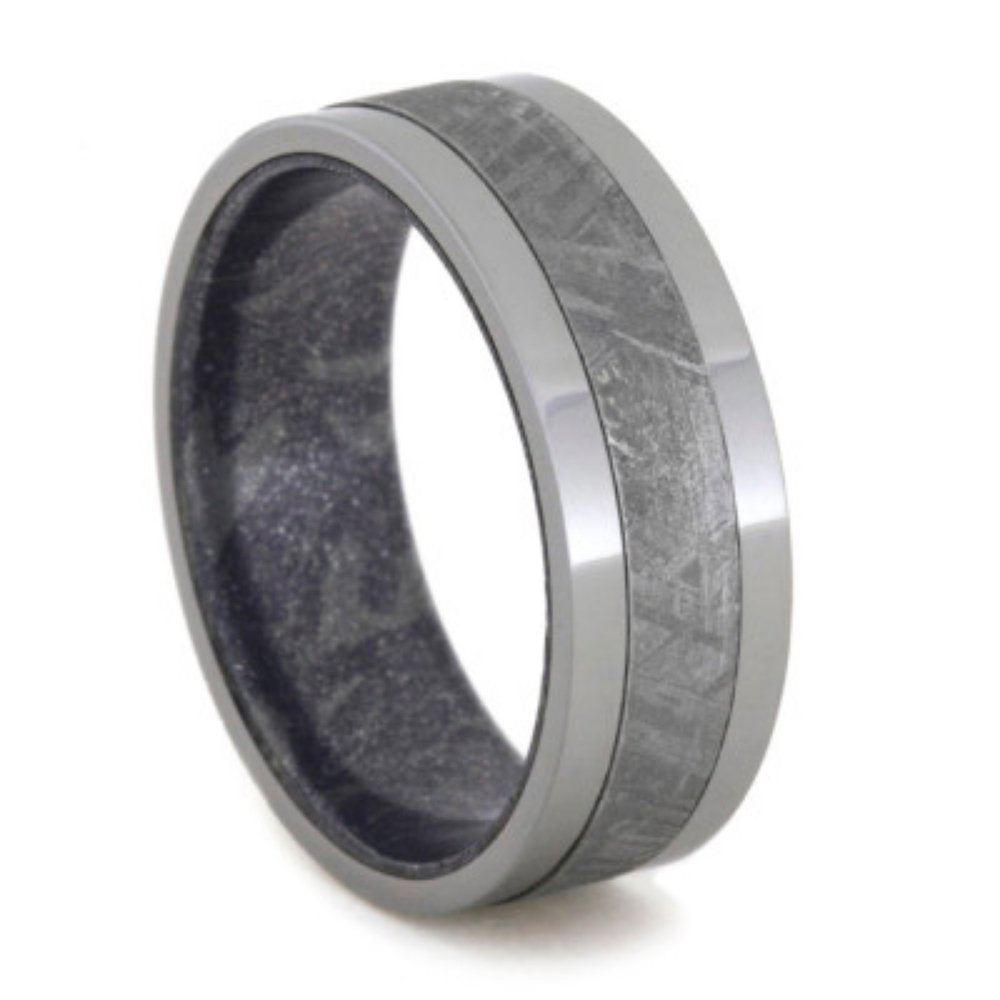 Gibeon Meteorite, Blue Bronze Mokume Gane Sleeve 8mm Comfort-Fit Titanium Wedding Band