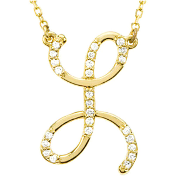 14k Yellow Gold Alphabet Initial Letter L Diamond Necklace, 17" (GH Color, I1 Clarity, 1/8 Cttw)