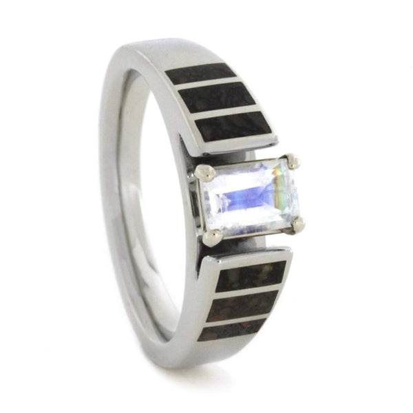 Rainbow Moonstone Cathedral 14k White Gold, Dinosaur Bone 5mm Comfort-Fit Band