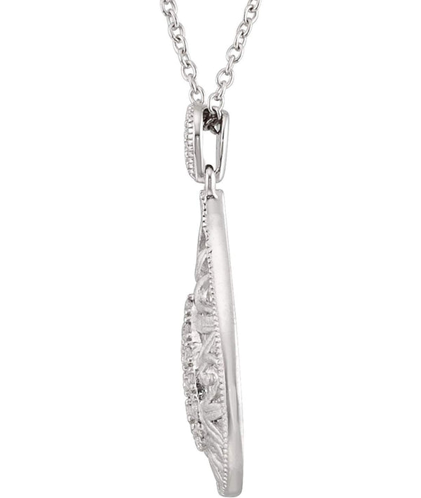 16-Stone Diamond Teardrop Filigree Pendant Necklace, Sterling Silver, 18" (1/10 Ctw)