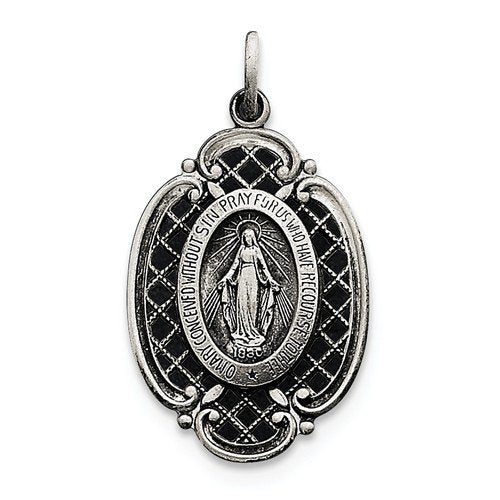 Sterling Silver Antiqued Miraculous Medal (33X18MM)